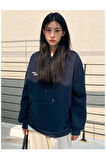 Kadın Lacivert Confidence Baskılı Kapüşonlu Sweatshirt