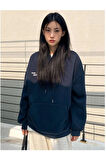 Kadın Lacivert Confidence Baskılı Kapüşonlu Sweatshirt