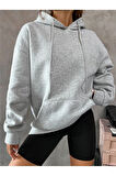Kadın Gri Good Vibes 1997 Baskılı Kapüşonlu Sweatshirt