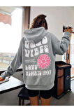 Kadın Gri Good Vibes 1997 Baskılı Kapüşonlu Sweatshirt