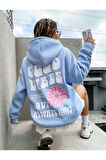 Kadın Bebe Mavisi Good Vibes 1997 Baskılı Kapüşonlu Sweatshirt