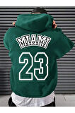 Unisex Nefti Yeşil Miami 23 Baskılı Kapüşonlu Sweatshirt