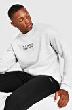 Erkek Gri Man Baskılı Oversize Sweatshirt