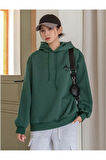 Kadın Koyu Yeşil Mountain Glacier Baskılı Kapüşonlu Sweatshirt
