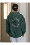 Kadın Koyu Yeşil Mountain Glacier Baskılı Kapüşonlu Sweatshirt