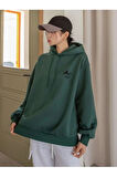 Kadın Koyu Yeşil Mountain Glacier Baskılı Kapüşonlu Sweatshirt