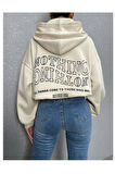 Kadın Bej Ters Düz Nothing Baskılı Oversize Sweatshirt