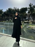 Günlük ve Umre Kullanımına Uygun Rabia Kumaş Siyah İkili Takım