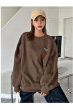 Kadın Kahverengi Staggertly Baskılı Bisiklet Yaka Sweatshirt