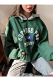Kadın Yeşil Suppose Baskılı Oversize Sweatshirt