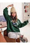 Kadın Yeşil Suppose Baskılı Oversize Sweatshirt