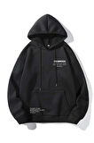Unisex Siyah The Happiest Baskılı Kapişonlu Sweatshirt