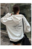 Kadın Beyaz The Stage Baskılı Kapüşonlu Sweatshirt