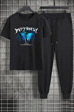 Uyguntarz Unisex Blue Butterfly Baskılı 2'li Eşofman Takımı