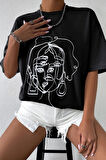 Uyguntarz Unisex Woman one line Baskılı T-shirt