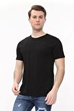 Erkek Regular Fit Bisiklet Yaka  Siyah T-Shirt
