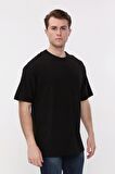 Erkek Oversize Bol Kalıp Bisiklet Yaka Siyah T-Shirt