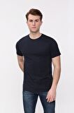 Erkek Battal Büyük Beden Bisiklet Yaka Lacivert T-Shirt