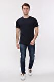 Erkek Battal Büyük Beden Bisiklet Yaka Lacivert T-Shirt