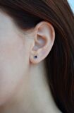 Lacivert Taşlı Zirkon Tektaş Küpe 3 mm