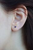 Mor Taşlı Zirkon Tektaş Küpe 3 mm