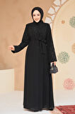 Boncuk İşlemeli Siyah Tesettür Abaya 29130S