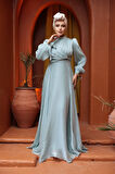 Drape Detaylı Mint Tesettür Abiye Elbise 4823MINT