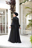 Drape Detaylı Siyah Tesettür Abiye Elbise 4823S