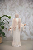 Drape Detaylı Bej Tesettür Abiye Elbise 50193BEJ