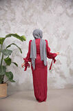 Drape Detaylı Bordo Tesettür Abiye Elbise 50193BR