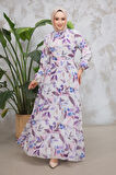 Çiçek Desenli Lila Tesettür Elbise 279913LILA