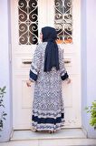 Desenli Lacivert Tesettür Elbise 18245L