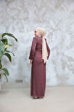 Drape Detaylı Kahverengi Tesettür Abiye Elbise 50581KH