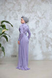 Drape Detaylı Lila Tesettür Abiye Elbise 51481LILA
