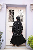 Desenli Siyah Tesettür İkili Kimono Takım 12892S