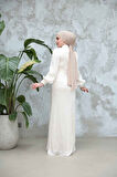 Drape Detaylı Ekru Tesettür Abiye Elbise 50921E