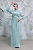 Drape Detaylı Mint Tesettür Abiye Elbise 50921MINT