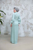 Drape Detaylı Mint Tesettür Abiye Elbise 50921MINT