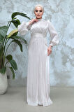 Drape Detaylı Taş Tesettür Abiye Elbise 50921TAS