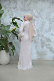 Drape Detaylı Taş Tesettür Abiye Elbise 50921TAS