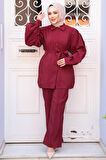 Düğmeli Bordo Tesettür İkili Takım 30264BR