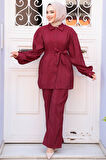 Düğmeli Bordo Tesettür İkili Takım 30264BR