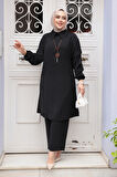 Kolyeli Siyah Tesettür İkili Takım 52631S
