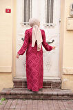 Desenli Bordo Tesettür Elbise 5298BR