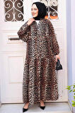 Leopar Desenli Tesettür Elbise 52942LP
