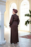 Saten Kahverengi Tesettür Elbise 62132KH