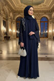 Boncuk Detaylı Lacivert Tesettür Abiye Elbise 25905L