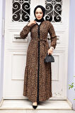 Leopar Desenli Tesettür Elbise 23927LP