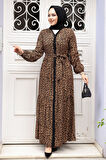 Leopar Desenli Tesettür Elbise 23927LP