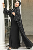 Boncuk İşlemeli Siyah Tesettür Abaya Takım 25903S